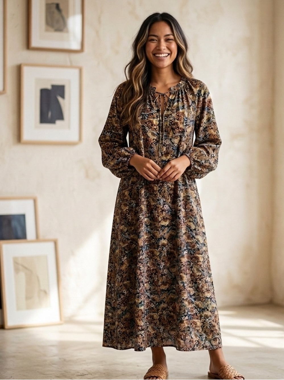 Girl With Curves Boho Paisley Floral Maxi Dress 1X EUC